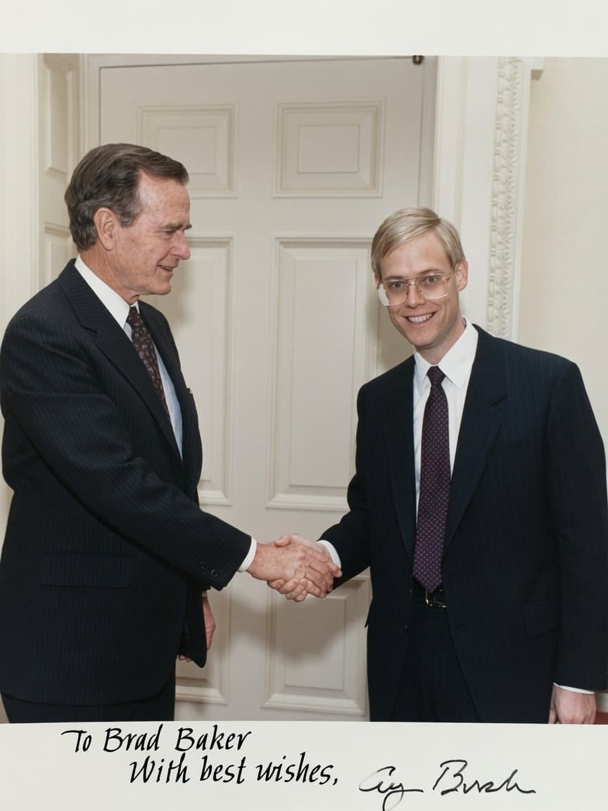 Brad Baker shaking hands with President George H.W. Bush